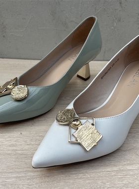 商场试穿女鞋春季新款撤柜尖头浅口粗中跟气质女单鞋工作鞋B21128