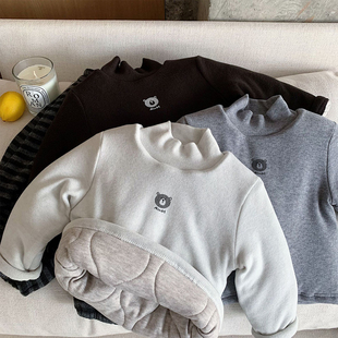 儿童夹棉打底衫三层加厚保暖男女童半高领宝宝内胆抗寒衣一件过冬