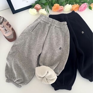 男童加绒裤子一体绒薄绒早春2026新款儿童加厚卫裤宝宝运动裤长裤