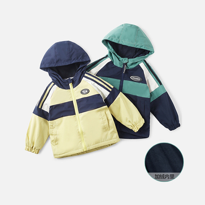 儿童薄绒外套秋冬连帽冲锋衣防风