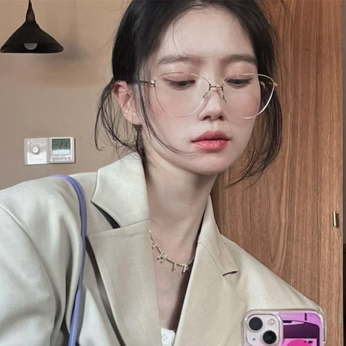 复古三角猫眼金丝平光镜框素颜女