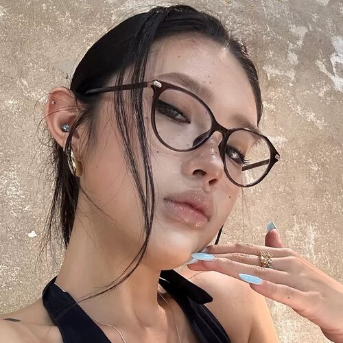 美式猫眼茶色素颜眼镜辣妹防蓝光
