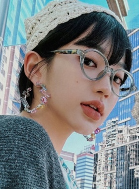 韩版书呆子豹纹椭圆猫眼灰色素颜眼镜可配度数近视防蓝光女方圆脸