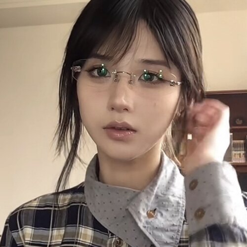 复古纯欲风金属椭圆金边无框眼镜