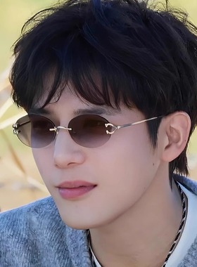 王安宇同款墨镜椭圆形无框茶色