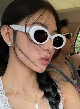 墨镜女款gm复古欧美椭圆猫眼白色