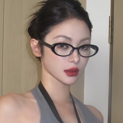复古椭圆猫眼欧美黑框素颜眼镜