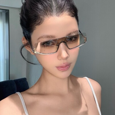 个性金属水银色半框连体Y2K墨镜