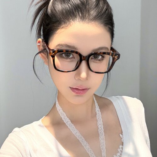 复古大框方形豹纹素颜眼镜防蓝光