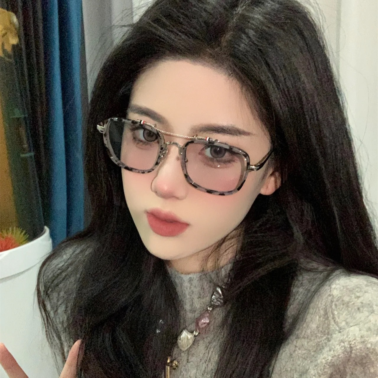素颜眼镜女方形圆脸抗蓝光近视镜