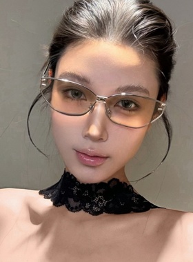 欧美风无框猫眼水银色墨镜Y2K女