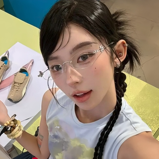 gm镶钻眼镜多边形无框韩版防蓝光配度数近视平光镜女老钱风高智感