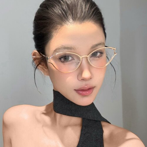欧美辣妹风猫眼金属镂空素颜眼镜