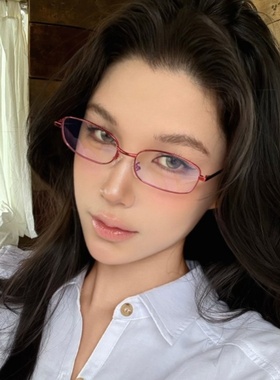 复古老钱风金属细边红色高智感小方框眼镜防蓝光配度数近视平光镜