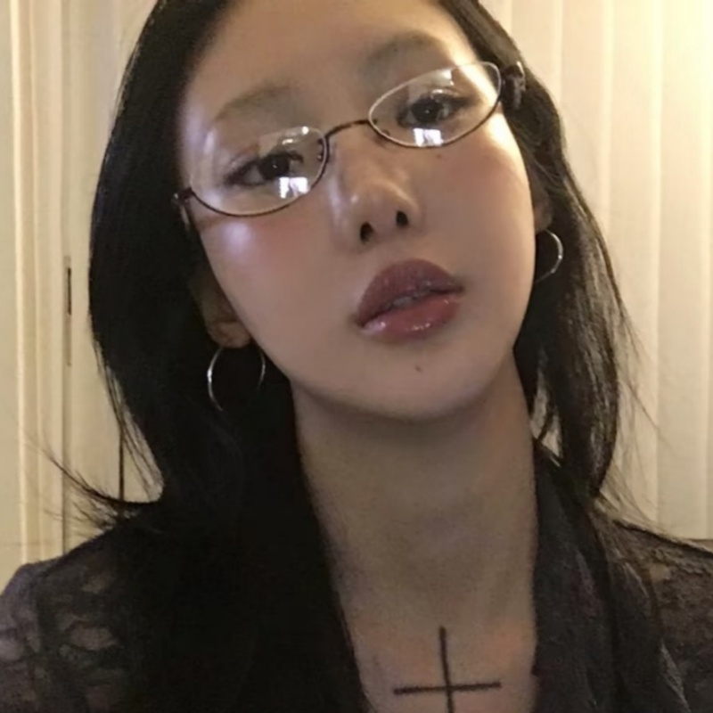 复古猫眼半框黑框金属细边框眼镜