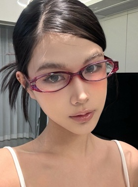 日系红色椭圆猫眼镂空cos二次元眼镜Y2K复古素颜近视高度数镜框女
