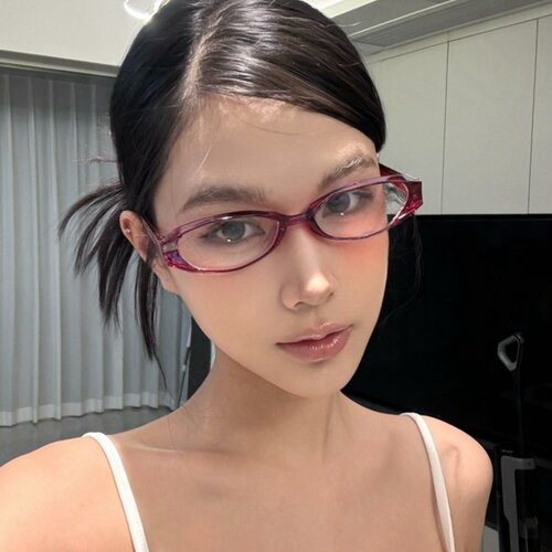 日系红色椭圆猫眼cos二次元眼镜