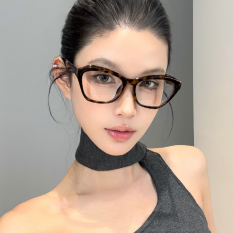 复古豹纹多边形猫眼素颜神器眼镜