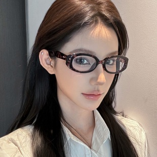 复古椭圆TR90猫眼豹纹色素颜防蓝光眼镜可配高度数近视平光镜女潮