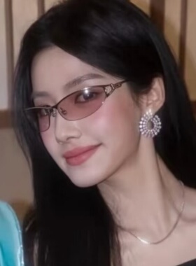 卢昱晓同款粉色猫眼半框墨镜高级感韩系Y2K发箍太阳镜女金属镂空