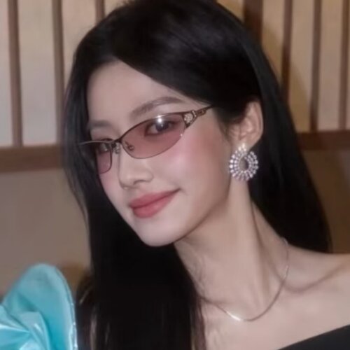 卢昱晓同款粉色猫眼半框墨镜高级感韩系Y2K发箍太阳镜女金属镂空