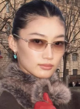 复古法式无框茶色高级猫眼太阳镜