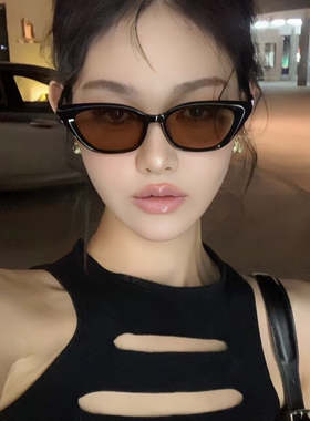 黑框茶色gm墨镜女款防紫外线窄框