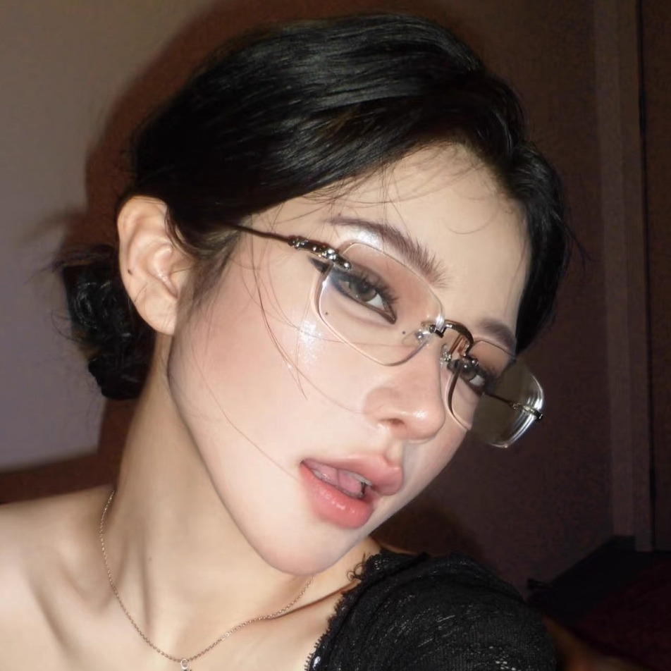 复古纯欲风无框金属银色小方框眼镜御姐高智感平光镜配度数近视女