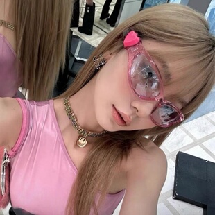 韩版复古果冻粉色骑行镜女潮糖果色桃心墨镜y2k街拍造型太阳眼镜