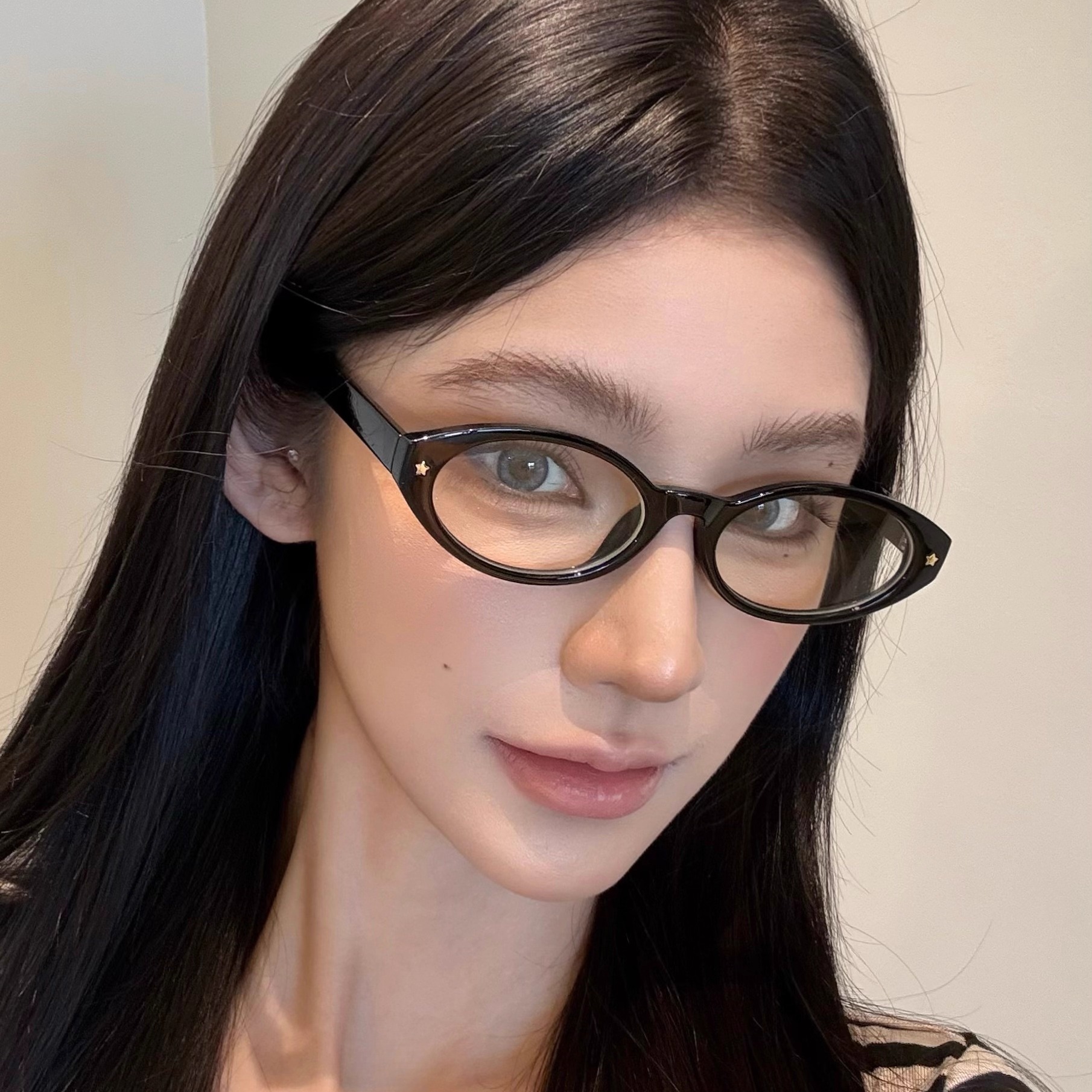 韩版复古椭圆书呆子黑框素颜眼镜