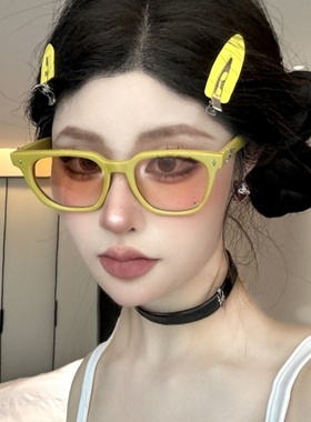 韩版gm方框多巴胺黄色墨镜女款潮