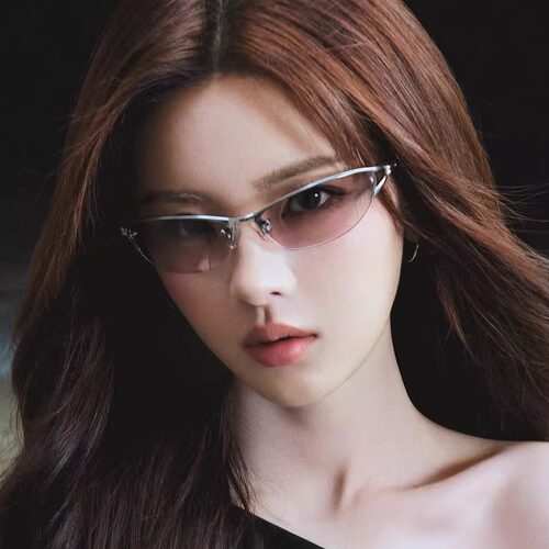 杨超越同款粉色猫眼半框墨镜高级感韩系Y2K发箍太阳镜女金属镂空