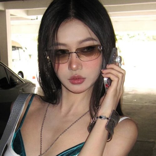 复古美式无框水银椭圆猫眼太阳镜