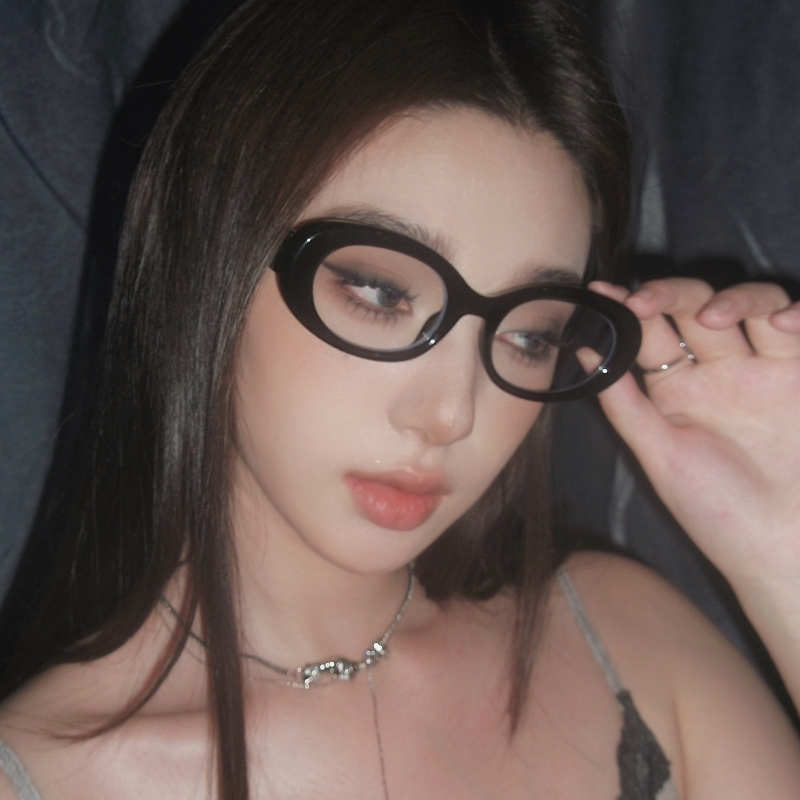 黑框粗边椭圆复古猫型平光眼镜女