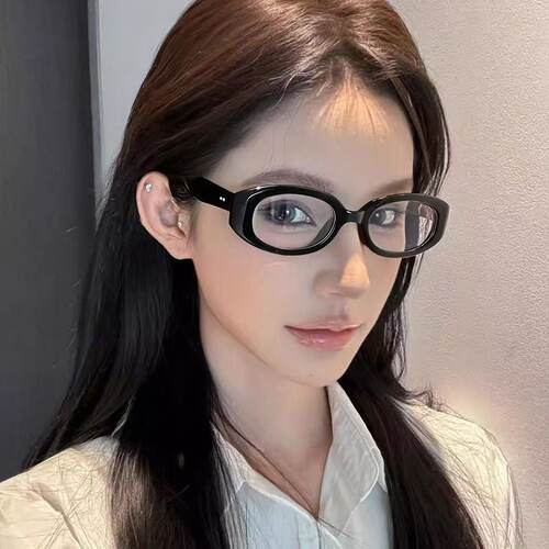 复古椭圆TR90猫眼亮黑色素颜眼镜