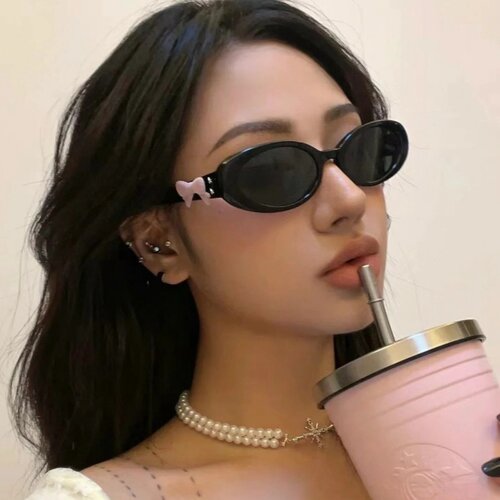 韩版复古椭圆猫眼墨镜女jennie同款联名可换配饰gm太阳眼镜女款潮