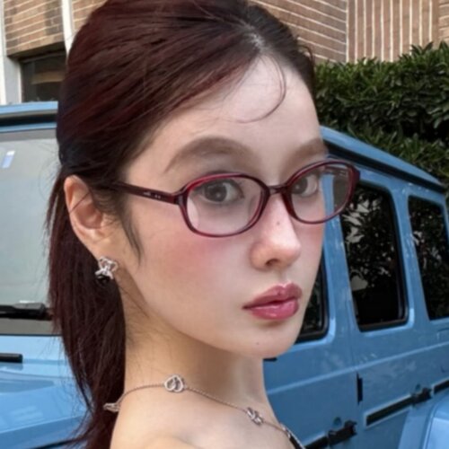 韩版椭圆形红色眼镜防蓝光老钱风