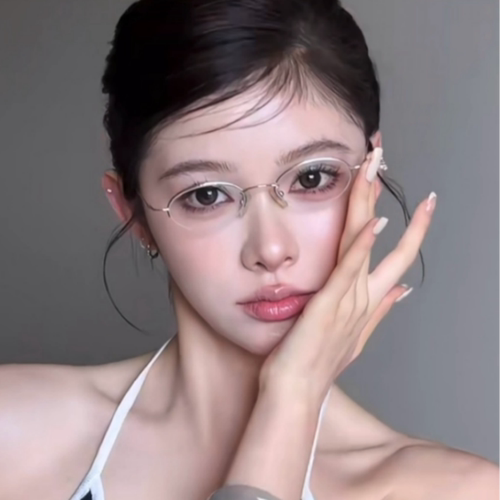 韩版复古小框椭圆半框小脸素颜防蓝光可配度数近视眼镜清冷高智感