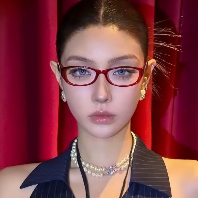 风安克拉红色椭圆猫眼Y2K眼镜女