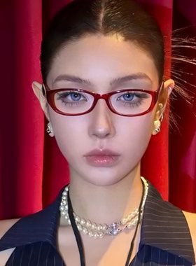 欧美辣妹风安克拉红色椭圆猫眼Y2K眼镜办公室海妖风配度数平光镜