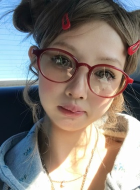 韩版圆框可爱甜妹红色眼镜学生防蓝光配近视度数平光镜大脸显瘦女