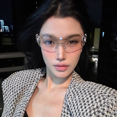 无框水银Y2K复古辣妹墨镜大框女