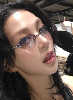 欧美辣妹风椭圆形猫眼无框gm墨镜