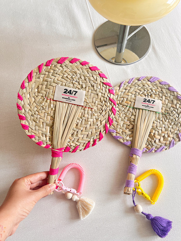 海风和夏 原创设计圆形包边流苏潮款扇子编织扇手工扇夏天扇子流