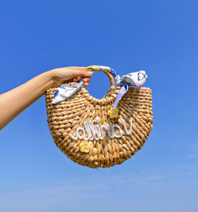 海风和夏 夏可定制字母手工编织包草编包度假包海边拍照包沙滩包