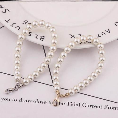 钥匙链简约挂件链米白钩针水晶滴胶配饰短链钥匙圈珍珠手机链挂件