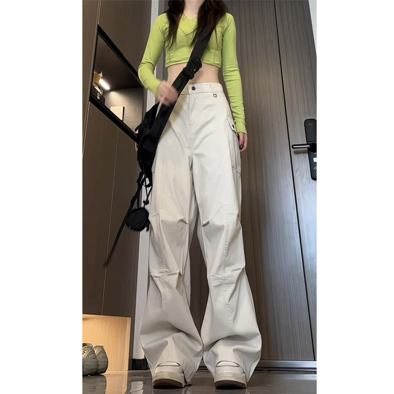 秋季新款美式高街褶皱工装休闲裤女潮流宽松直筒阔腿裤KZ016P50,女装休闲裤,电商B203
