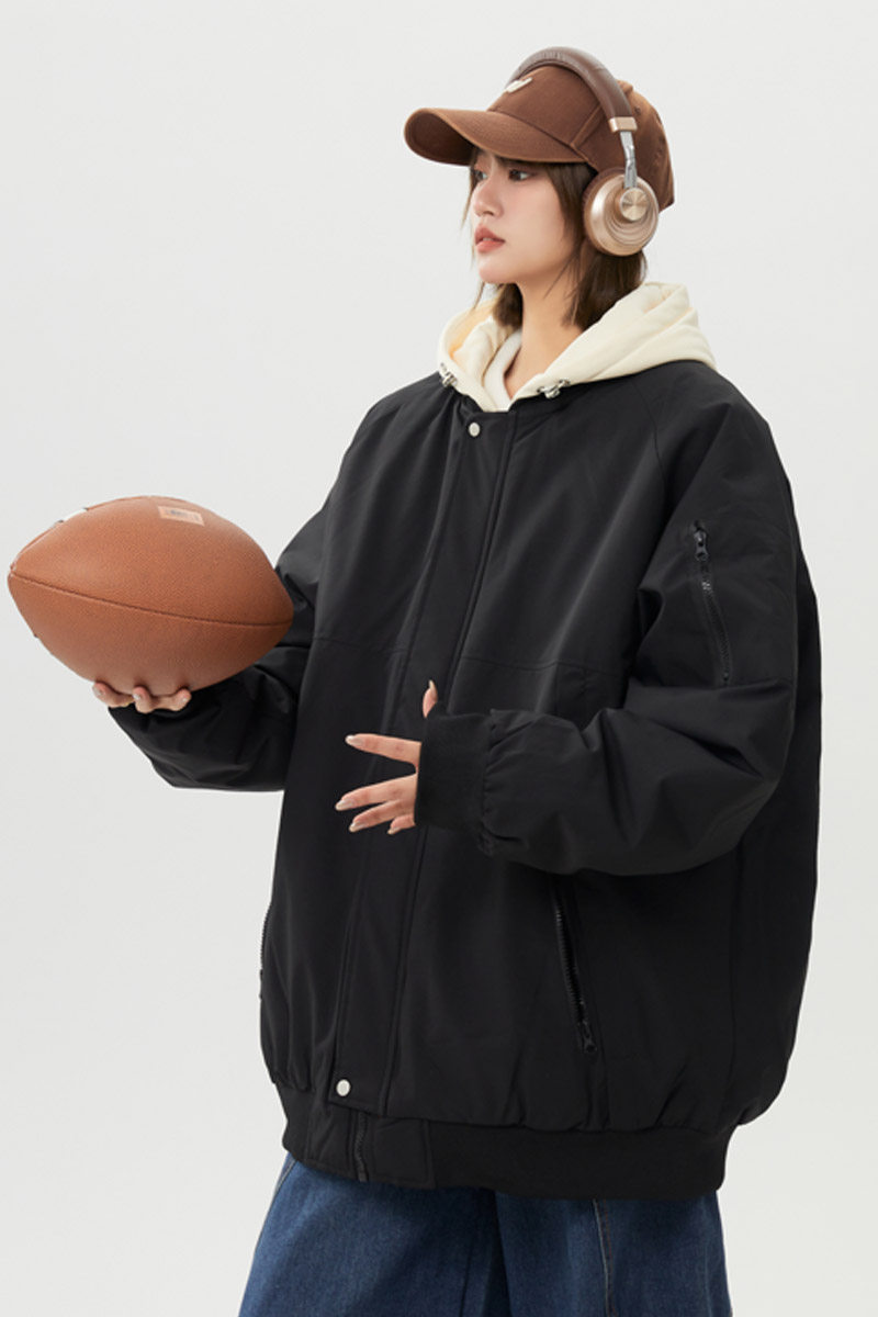 冬季新款美式高街假两件棉衣女潮流宽松连帽棉服外套9007P98,男装棉衣,电商B203