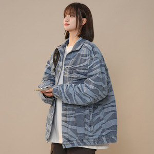 2025春秋季新款牛仔夹克女外套潮流宽松斑马纹痞帅上衣 JK41 P95图片