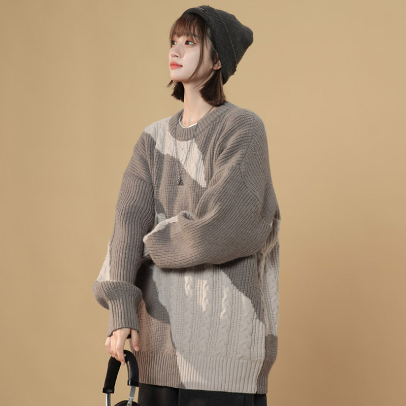 Autumn and Winter New Round Neck Sweater Women's Trendy Loose Pullover Knitwear Lazy Style Top Men A01 P85_voghion.com